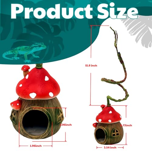 Jumping Spider Hide with Bendable Vine – Mushroom Cave for Tarantula, Gecko & Tree Frog – Reptile Terrarium Decor for Spider Enclosure & Reptile Tank (4"x4"x12")