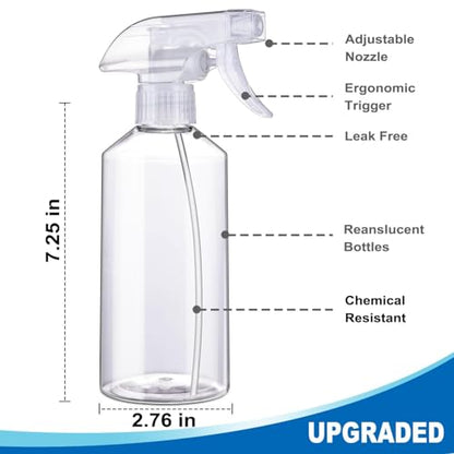 JohnBee Spray Bottles - 16.9oz/2Pack - Premium Adjustable Spray Bottles for Cleaning - No Leak And Clog Mister Spray Bottle - Spray Bottle For Hair, Plants, Pet, Vinegar, And Rubbing Alcohol Reagent - color: Clear