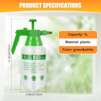 3 Pcs 1/4 Gallon Plastic Handheld Pump Sprayer – Garden Pressure Sprayer with Adjustable Nozzle for Plants, Cleaning, Household Tasks – Green - color: Green, size: 1/4 Gallon