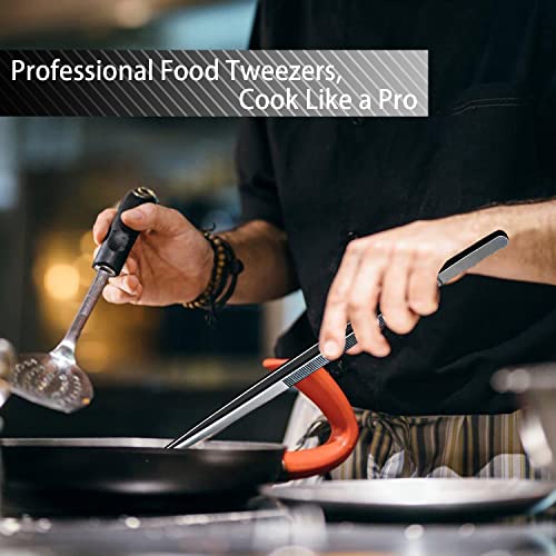 JETKONG 4 Pcs Kitchen Tweezers Professional Stainless Steel Cooking Tweezers Set, Black Kitchen Food Tweezer Tongs for Cooking, Repairing, and BBQ (10+12-Inch, Black) - color: Black, size: 10+12inch-4PCS