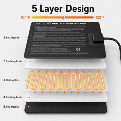 Aiicioo Under Tank Heater Thermostat - Reptile Heating Pad with Temperature Control Reptile Heat Mat for Combo Set for Hermit Crab Lizard Terrarium 8W - size: 6" X 8"(8W) with Thermostat
