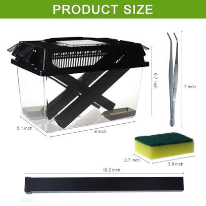 Reptile Cricket Keeper, Transparency Cricket Pen with Tubes, Insect Keeper with Water & Food Bowls for Bearded Dragon Gecko Lizards Chameleon Snake