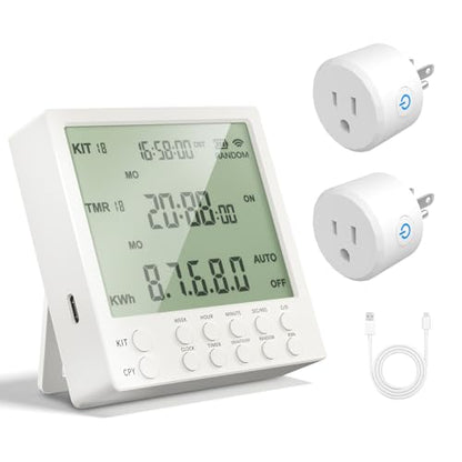 Wireless Digital Timer Outlet Expandable Up to 19 Outlets, Programmable Timer with Energy Monitor, Countdown Timer & Remote Switch, Indoor Remote Control System for Lamp, Light, Fan, Pets (2 Outlets) - size: 1*Timer+2*Outlets