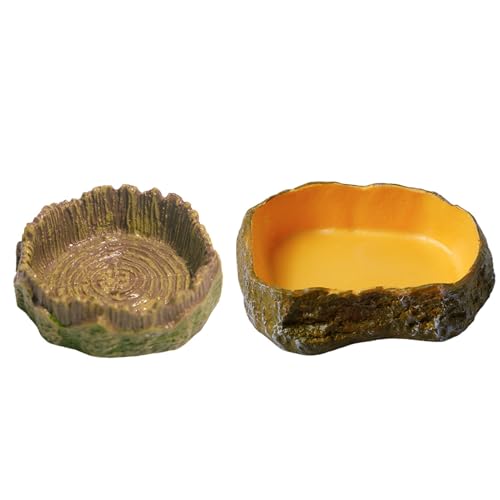 2 Pack Realistic Resin Reptile Food and Water Bowls Natural Simulation Tree Stump Feeding Dishes for Lizards Snakes Tortoises Geckos Decorative Terrarium Landscaping Accessories for Reptile Habitat - color: DS-000140