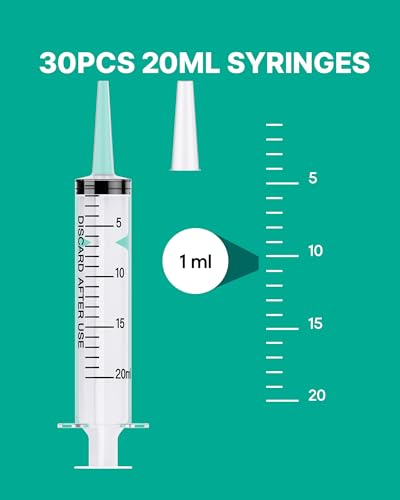 JollyMate 30 Pack 20ml Oral Syringe for Liquids, 20cc Oral Syringes without Needle with Cap Individually Wrapped for Pet Feeding, Scientific Labs, Measuring Liquids, Oil & Glue Dispenser - style: 20ml