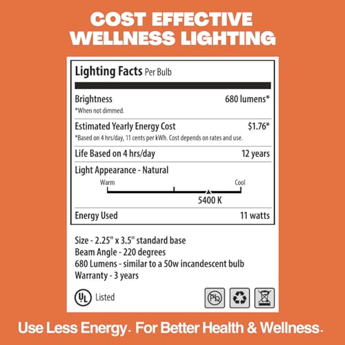 Norb NorbSMILE Full Spectrum Light Bulb | A19 LED Bulb & 11W 800 Lumens | 5000K Daylight White, CRI 96/97 & Dimmable E26 Base | Boosts Energy, Mood & Supports Circadian Rhythm | US Patented - style: Smile 11W (1 Pack)