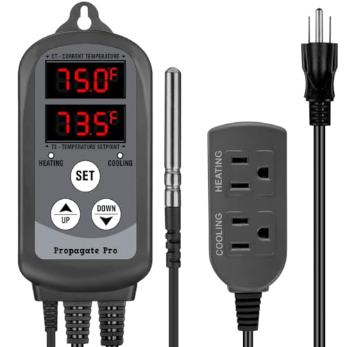 15 Amp Plug in Digital Temperature Controller Outlet by Propagate Pro | Heating/Cooling Thermostat 110V 15A 1500W Programmable Temp Controlled Heater Cooler Reptile Box Fan 120V (PPTC1)