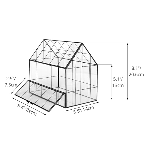NCYP Geometric Glass Terrarium with Front Opening Door, House Shape Closed Micro Landscape Planter Box for Small Succulent, Cacti - Home Indoor Tabletop Decor, Handmade, Black (No Plants)