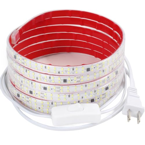 LED Strip Lights Outdoor Waterproof 16.4FT AC 110 Volts Cuttable LED Light 5M 240LEDs/m 4000K with Adhesive Double LED Bead Lighting for Bedroom Indoor Patio Christmas Decor - color: White 4000K, size: 16.4ft