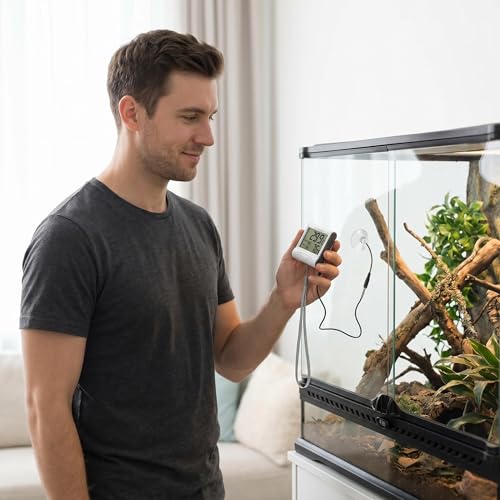 Reptile Thermometer Hygrometer with High Low Temperature Alarm Digital Aquarium Thermometer with Hook and Loop Temperature Humidity Meter Gauge for Terrariums, Vivariums, Reptile Tanks (2) - size: 2pcs