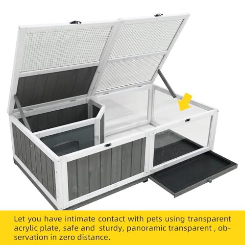 Tortoise Enclosure Outdoor Indoor Wooden Large Tortoises Habitat Box Turtle Habitat Tortoise House Bunny Rabbit Snake Hamster Reptile Terrarium Cage with Tray for Small Animals and Reptile, Grey