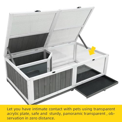Tortoise Enclosure Outdoor Indoor Wooden Large Tortoises Habitat Box Turtle Habitat Tortoise House Bunny Rabbit Snake Hamster Reptile Terrarium Cage with Tray for Small Animals and Reptile, Grey