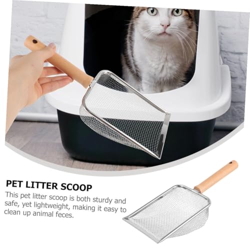 Wood Handle Stainless Steel Reptile Litter Scoop Sifting Shovel with 2x2mm Mesh Screen for Terrarium Cleaning Indoor Pet Waste Removal Tool