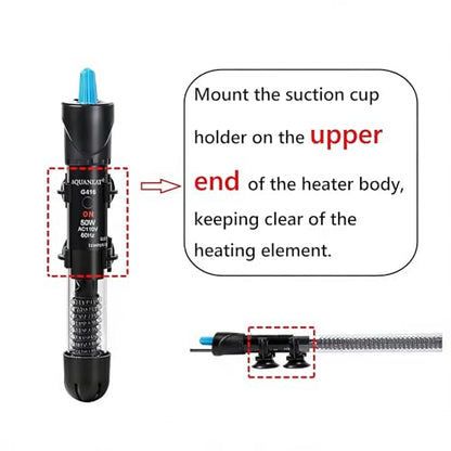 AQUANEAT Aquarium Heater, 50W Fish Tank Heater, Adjustable Submersible Water Thermostat with Thermometer - size: 50W