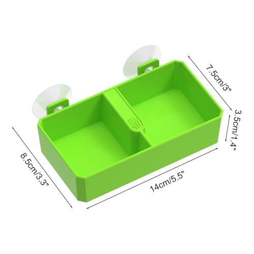DONGKER Reptile Feeding Ledge,Square Dual-Compartment Reptile Water Food Bowl with 2 Suction Cup for Bearded Dragon Lizard Turtle Tortoise - size: L 5.5"x3.3"x1.4"