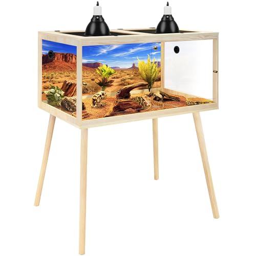 PROLEE 120 Gallon Bearded Dragon Tank with Leg Sand, 4x2x2 Reptile Enclosure with Tempered Glass Sliding Doors, Lockable Front Opening and Metal Mesh Top, Large Terrarium for Lizards and Snakes, Oak - color: Oak