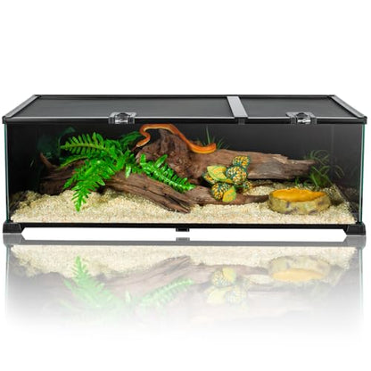 REPTIZOO Reptile Terrarium Tank 30" x 12" x 10", Black-Tinted Glass Snake Tank with Top Feeding Ports Top Screen Ventilation Reptile Habitat for Snake Spider