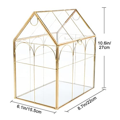 HighFree Geometric Plant Terrarium with Lid, House Succulent Terrarium Kit for Display, Air Plants, Succulents, Home Tabletop Miniature Terrarium, Not Airtight or Waterproof (Gold) - color: Gold