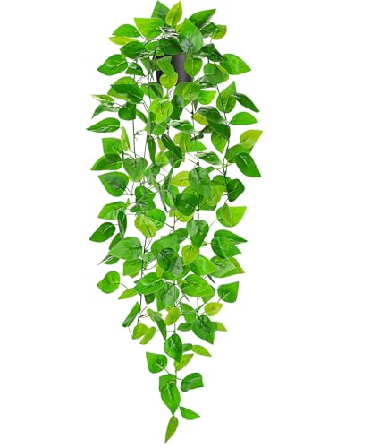 Der Rose 1Pcs 34'' Fake Hanging Plants Artificial Potted Faux Hanging Plants Indoor Pothos Vines for Home Bathroom Bedroom Wall Shelf Decor - size: 34"-Fake Pothos