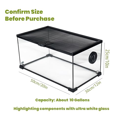 10 Gallon Glass Reptile Tank 20"x12"x10" – Bearded Dragon Tank, Leopard Gecko Tank, Snake Cage, Turtle Tank, Frog Tank, Reptile Enclosure - size: 20*12*10in