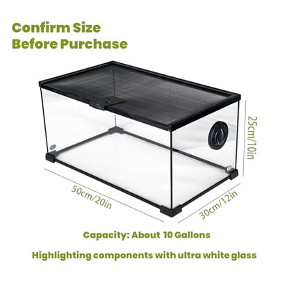 10 Gallon Glass Reptile Tank 20"x12"x10" – Bearded Dragon Tank, Leopard Gecko Tank, Snake Cage, Turtle Tank, Frog Tank, Reptile Enclosure - size: 20*12*10in