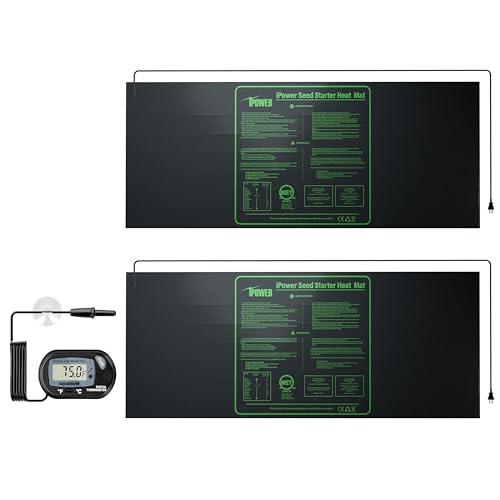 iPower Durable Seedling Heat Mat Warm 48" x 20" - 2 Pack Hydroponic Heating Pad Waterproof and A Digital Thermometer for Seed Starting Greenhouse and Germination - size: 48" x 20", style: Heat Mat*2+Thermometer*1
