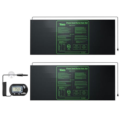 iPower Durable Seedling Heat Mat Warm 48" x 20" - 2 Pack Hydroponic Heating Pad Waterproof and A Digital Thermometer for Seed Starting Greenhouse and Germination - size: 48" x 20", style: Heat Mat*2+Thermometer*1