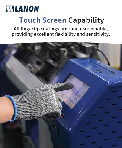 LANON Cut Resistant Gloves, Knife Protection Level D, Nitrile Coating with Honey Comb Pattern, ANSI A4 Cut Work Gloves, Reinforced Thumbs, 3D Comfort Fit, Breathable, Mechanical, Touchscreen,Medium - size: Medium