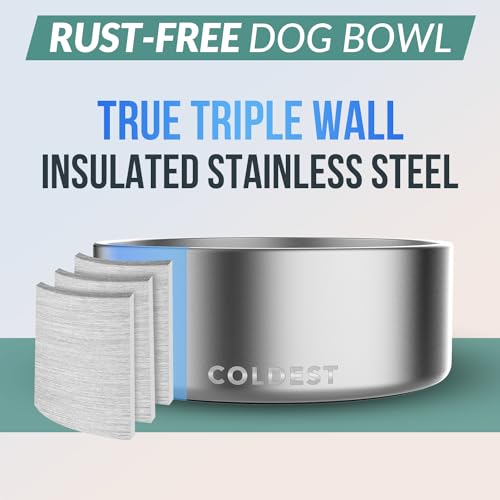 Coldest Dog Bowl - Anti Rust Metal, Non Slip, 3 Layers Insulated Stainless Steel Dog Bowls - Spill Proof & Heavy Duty - Water Bowl for Dogs, Cats, Dish Washer Safe (64 oz, Polished Stainless Steel) - color: Polished Stainless Steel, size: 64 oz