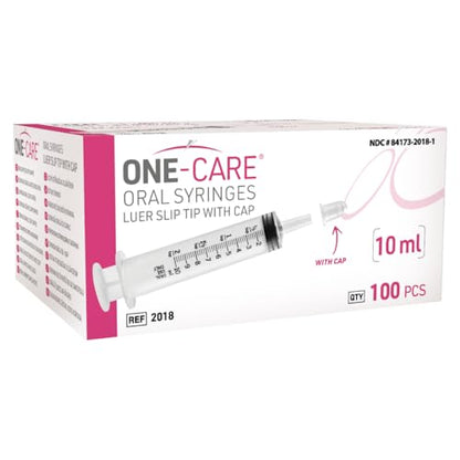 Pack of 100, ONE-CARE 10ml Oral Syringe with Cap, Latex-free, 100 Oral Dispensers - 10ml, Prolonged Slip Tip, Uses include oral administration of medicine for infants, adults and animals - size: 10 ml Black Scale