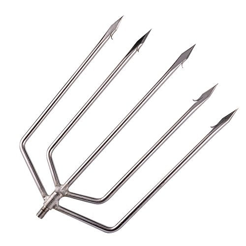 Cyfie 5/7 Prong Fishing Harpoon, Stainless Steel Gig Gaff Hook with 8mm Screw, Harpoon Hook for Hunting Fish Flounder Frog Gig in Pond River Lake, Capable for Fishing Gaff Gig Pole - color: 5 Prong with 8mm screw