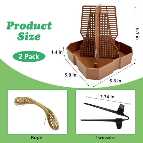 2PCS Reptile Hunting Bowl,5.8"×5.8"×6.1" H Insect Feeding Box with Rope and Tweezers Chameleon Feeder Bowls Hanging Bearded Dragon Bug Bowls Mounted Insect Reptile Feeder Box(Brown,Large) - color: Brown, size: Large:5.8"L×5.8"W×6.1"H