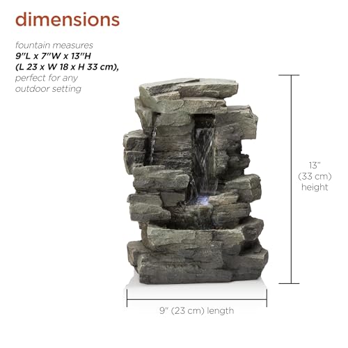 Alpine Corporation 13" Tall Indoor Tabletop Water Fountain, 4 Tier Cascading Water Feature with LED Lights for Home, Office, Living Room, or Zen Decor, Gray - style: Stacked Stone w/ LED