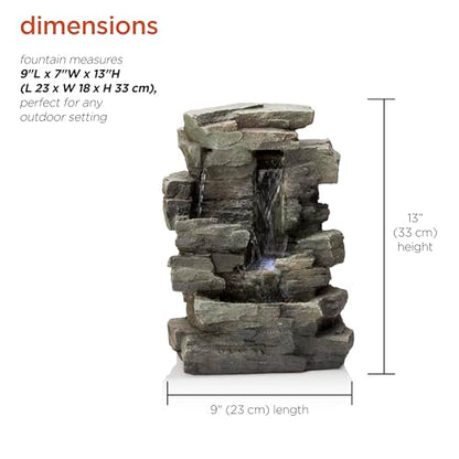 Alpine Corporation 13" Tall Indoor Tabletop Water Fountain, 4 Tier Cascading Water Feature with LED Lights for Home, Office, Living Room, or Zen Decor, Gray - style: Stacked Stone w/ LED