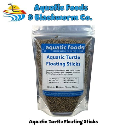 Aquatic Turtle 3/8" x 1/8" 30% Protein Floating Sticks for Aquatic & Semi Aquatic Red Ear, Painted. Map, Soft Shell Pond Turtles...WL…1/2-lb Foil Pouch Bag - size: 8 Ounce (Pack of 1)