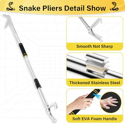Snake Grabber Tool, 69" Snake Tongs Grabber for Rattlesnake Heavy Duty Professional Folding Snake Feeding Tongs Wide Jaw Snake Handling Tool Long Hndle Stainless Steel Tube Sponge Handle - color: BLACK YELLOW