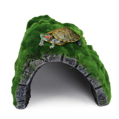 Mossy Reptile Rock Hides and Caves,Artificial Green Moss Cave Hideout for Reptile and Snake, Simulation Rock Tortoise Habitat Accessories,Terrarium & Aquariums Decor (Green, Small) - size: Small