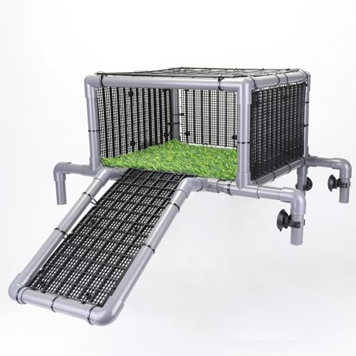 Extra Large Turtle Basking Platform, RES Basking Dock, Above Tank Dry Resting Area with Artificial Grass, Non-Slip Aquatic Turtles Ramp, Turtle Accessories for 75/90/125 Gal