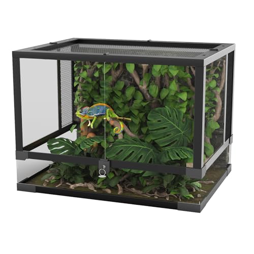 24" X 18" x 18" Reptile Tall Glass Terrarium Rainforest Habitat Double Hinge Door with Screen Ventilation 34 Gallon Reptile Terrarium Easy Assembly for Lizard Tortoise Snake