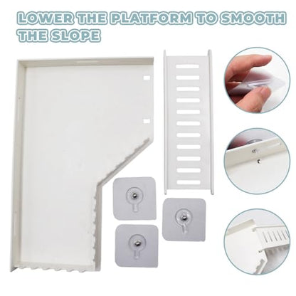 No-Drill Climbing Platform with Ramp, Hermit Crab Climbing Wall & Hideout, Multi-Level Platform with Ladder, No-Tools Mounting for Geckos, Small Lizards, Hamsters - color: White
