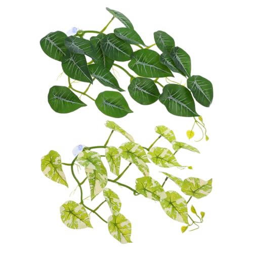 PRETYZOOM 2pcs Hanging Fake Reptile Plants with Suction Cup, Artificial Terrarium Supplies Climbing Vines for Reptile Tank Decoration and Hideout, Suitable for Bearded Dragon, Random Color