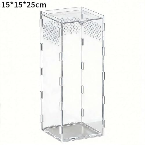  Acrylic Reptile Terrarium,Escape Proof Reptile Tank,Transparent Habitat with Ventilation Holes,for Tarantulas,Spiders,Lizards,Frogs - Easy Snap Assembly,Easy to Clean & Observe(25 * 15 * 15cm)