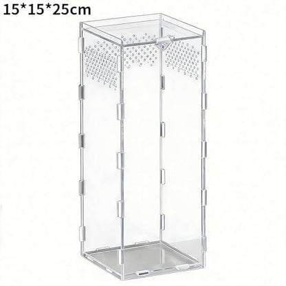  Acrylic Reptile Terrarium,Escape Proof Reptile Tank,Transparent Habitat with Ventilation Holes,for Tarantulas,Spiders,Lizards,Frogs - Easy Snap Assembly,Easy to Clean & Observe(25 * 15 * 15cm)