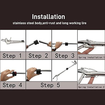 Snake Hooks Heavy Duty Snake Tongs Reptile Grabber Stainless Steel Catcher Wide Jaw with Auto Lock Blunt Teeth Collapsible Design