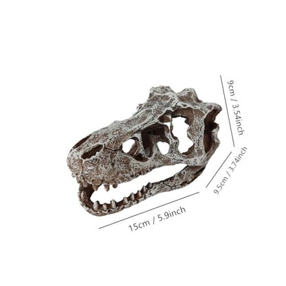 Aquarium Decoration Skull Dinosaur Head, Resin T-rex Skull Skeleton Ornament, Fish Tank Hollow Reptiles Hideout Statue Decor, Artificial Tyrannosaur Sculpture for Home Bar Office Desktop Decoration
