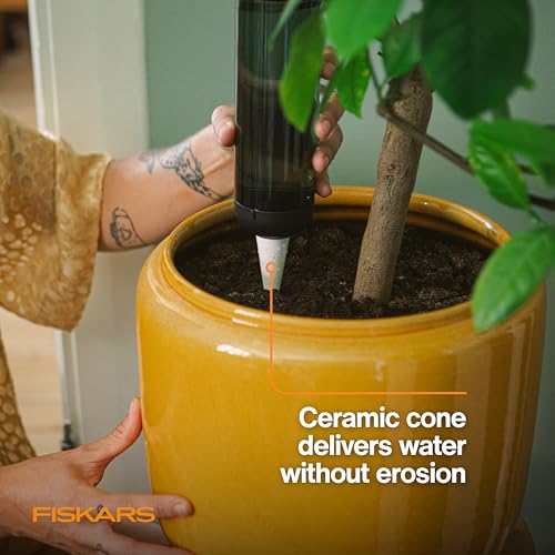 Fiskars Watering Spike for Indoor Plants, Self-Watering Device to Water Plants While Away, Continuous Hydration for Care on Vacation & Travel, Porous Ceramic Cone Stake for Slow Release, 11.75 oz - size: Watering Spike
