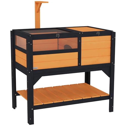 PawHut Tortoise Habitat with Shelf Storage, Tortoise Enclosure with Weather Protection, Reptile Enclosure with Tray, Light Support Frame, Yellow - color: Yellow