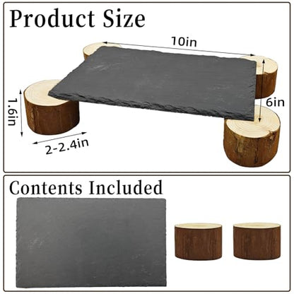 Bearded Dragon Basking Platform,Reptile Basking Platform Slate Rocks with Wooden Pile,Leopard Gecko Hides and Caves Climbing Tank Accessories for Lizards Snakes Tortoise Ball Python(Large)