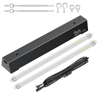 Pawfly T5 Reptile Light Combo Kit with 2 UVB Tubes, 10.0 UVB Light Fixture with Terrarium Hood and 8W Light Tubes for Bearded Dragon, Desert & Tropical Terrariums