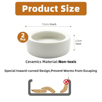 Escape-Proof Reptile Food Dish Bowl, Ceramic Reptile Feeding Dish & Small Animal Bowl for Lizard, Leopard Gecko, Hermit Crab, Hamster, Anti Escape Live Food & Water Dish (3x1in) 2PCS - size: Medium-2Pack